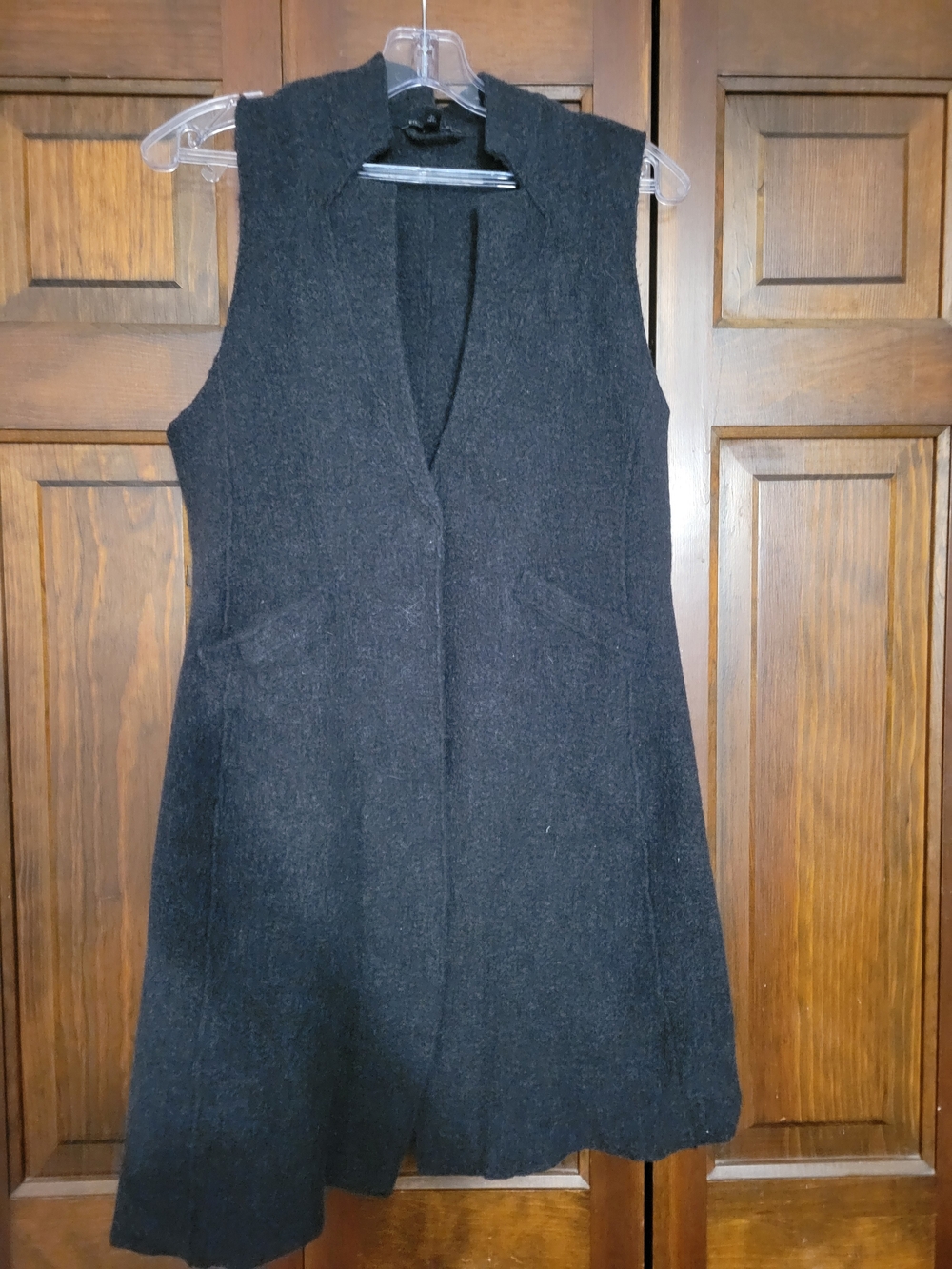 Eileen Fisher Black Sleeveless Open-Front Wool Vest